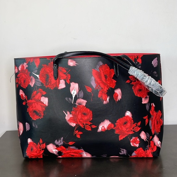 Victoria Secret NWT Tote, Black w/ Roses - Picture 6 of 7